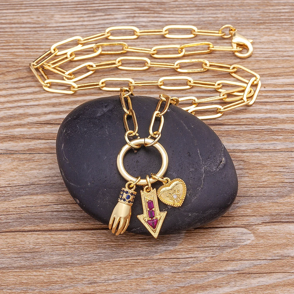 Evil Eye and Heart Red Indicator Arrow Hand Shape Pendant for Women Choker Goth Aesthetic Boho Vintage Collier Femme Jewelry