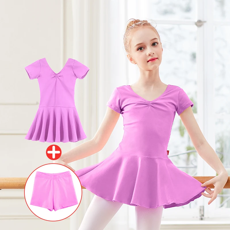 Vestido de Ballet para niñas y niños, leotardos, trajes de Ballet de dos piezas, vestido separado y pantalones cortos, Ropa de baile de manga corta