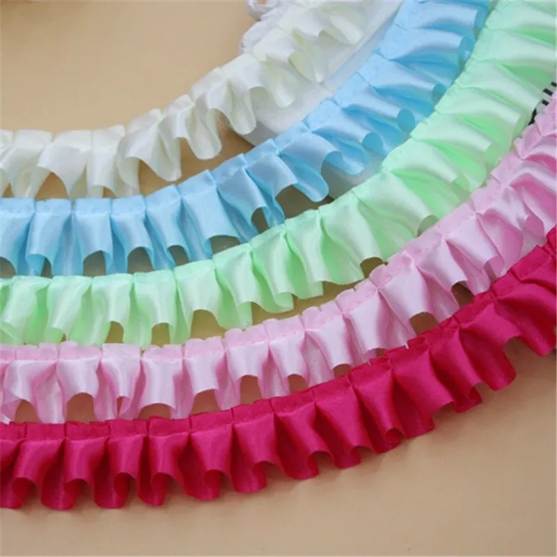 30yards 2.5cm 16colors Satin Ruffle Lace Trim Ribbon Pleated Tape Dress Doll and girl dress Clothes 0.98\'\' Width