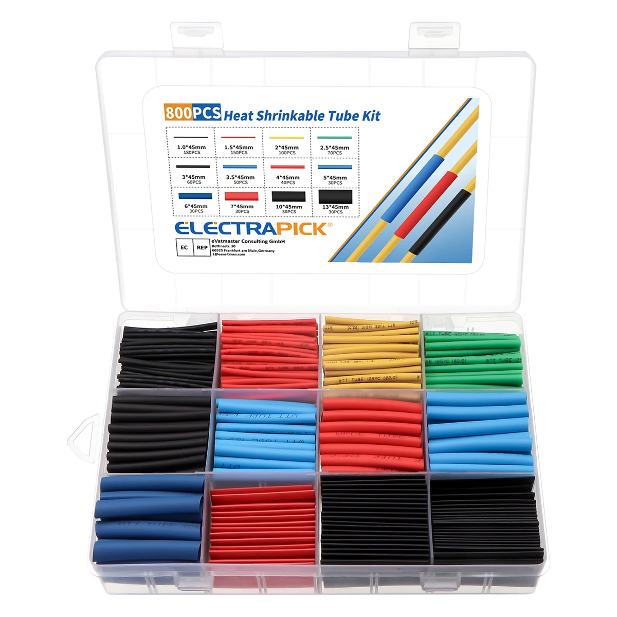 800PCS Assorted Polyolefin Heat Shrinkable Tubing Hollow Tube Sleeves Wrap Wire set   Electrical Connector  Butt Plug