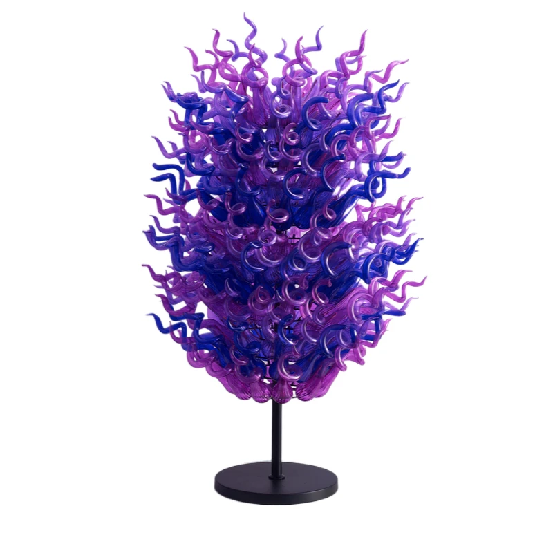 Luxury Big Standing Sculpture LED Glass Floor Light Orange Blue Height 130cm Creative Art Glass Floor Lamp for Home Hotel Garden