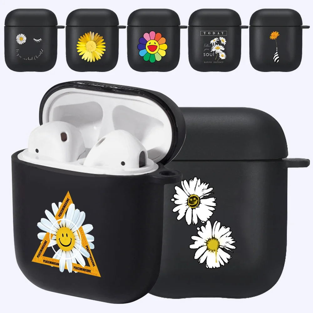 

Earphone Case for Apple Airpods 1st /2nd Generation Black Soft Silicone Bluetooth Wireless Headphone Cover Daisy series pattern