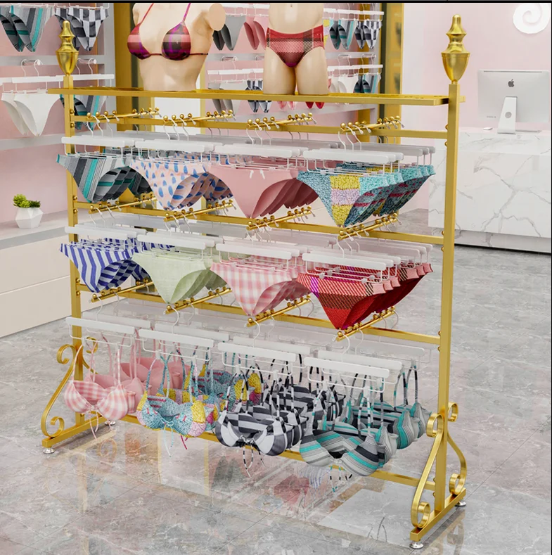 

Clothing store underwear and underwear display rack multifunctional middle island rack Pajama rack gold high-grade floor rack