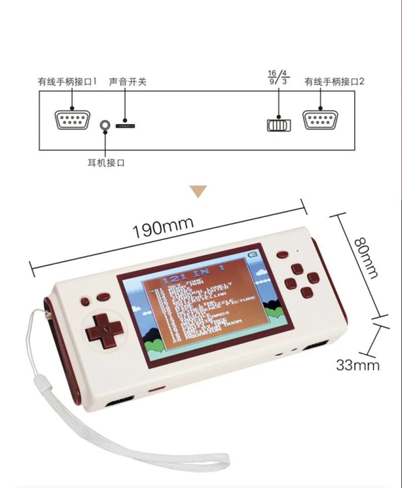 Imagem -05 - sem Fio Dois Jogadores Vermelho e Branco Handheld Game Console Jogador de Jogo Retro Compatível com fc Amarelo Multi Cartucho 4.3-inch hd