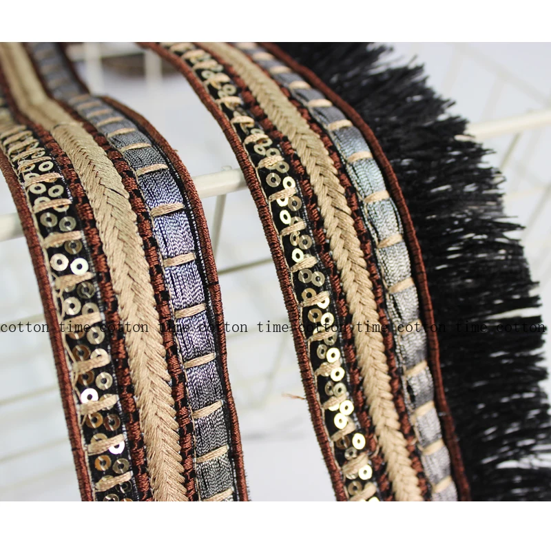 1Yard 55mm Coffee Braid Trim Golden Embroidered Webbing Indian Lace Sewing Ribbons Clothing Decorative Sequined Lace Trim