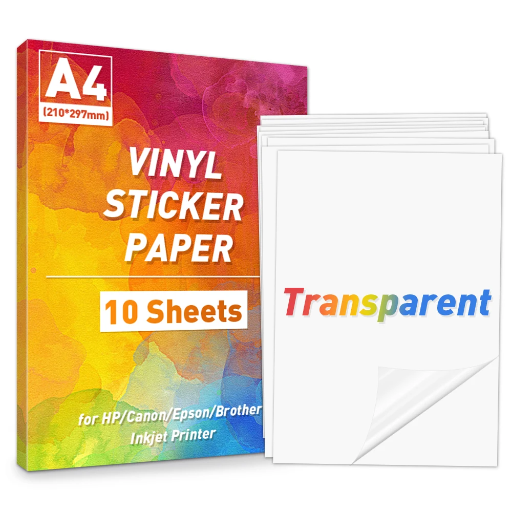10 Sheets Transparent Sticker Paper A4 Printable Vinyl Sticker Clear Label Paper for Inkjet Printer Self Adhesive A4 Paper Sheet