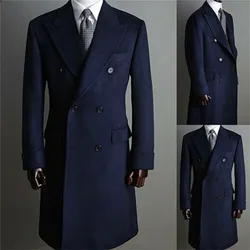 Men Formal Overcoat Wool Jacket Double Breasted Blazer Peak Lapel Tuxedos Coat Warm Formal Business Wedding Causal Tailored