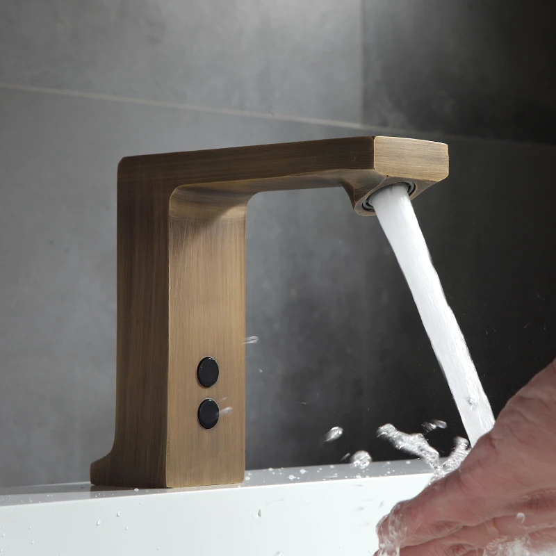 Smart Touchless Antique Brass Faucet Tap Body Misturador de Cobre Completo Frio e Quente ac 220 v e dc Bateria v