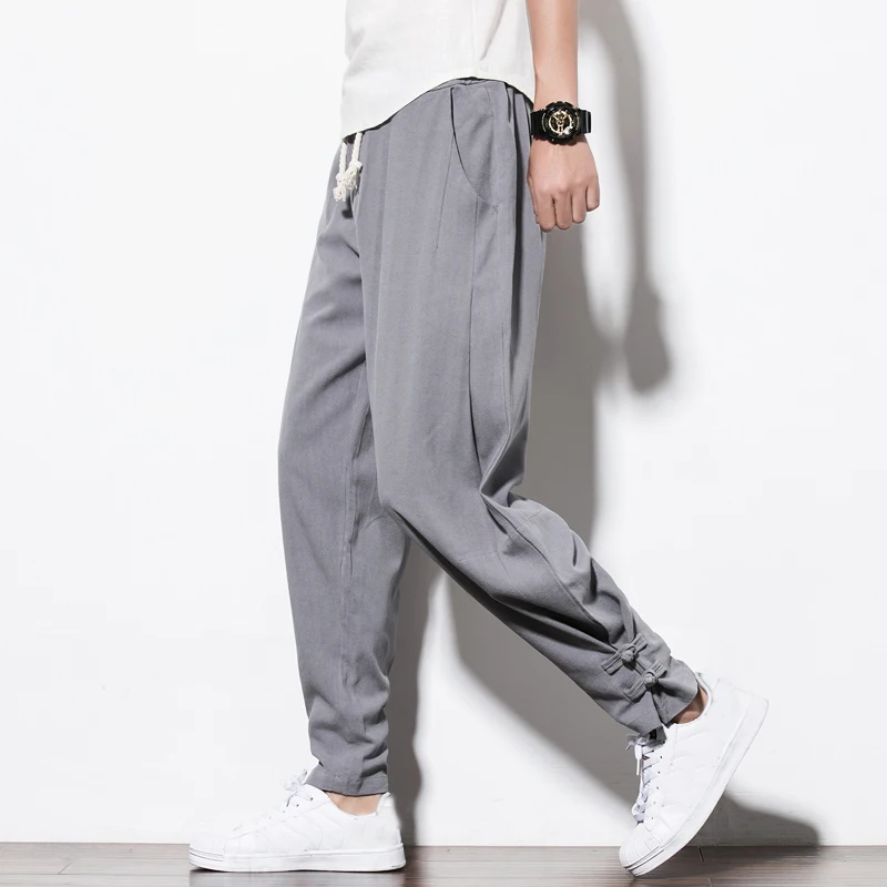 Chinese Style Plus Size Casual Harem Pants 2021 Summer Spring Cotton Linens Thin Bloomers Harajuku Trousers Men Clothing