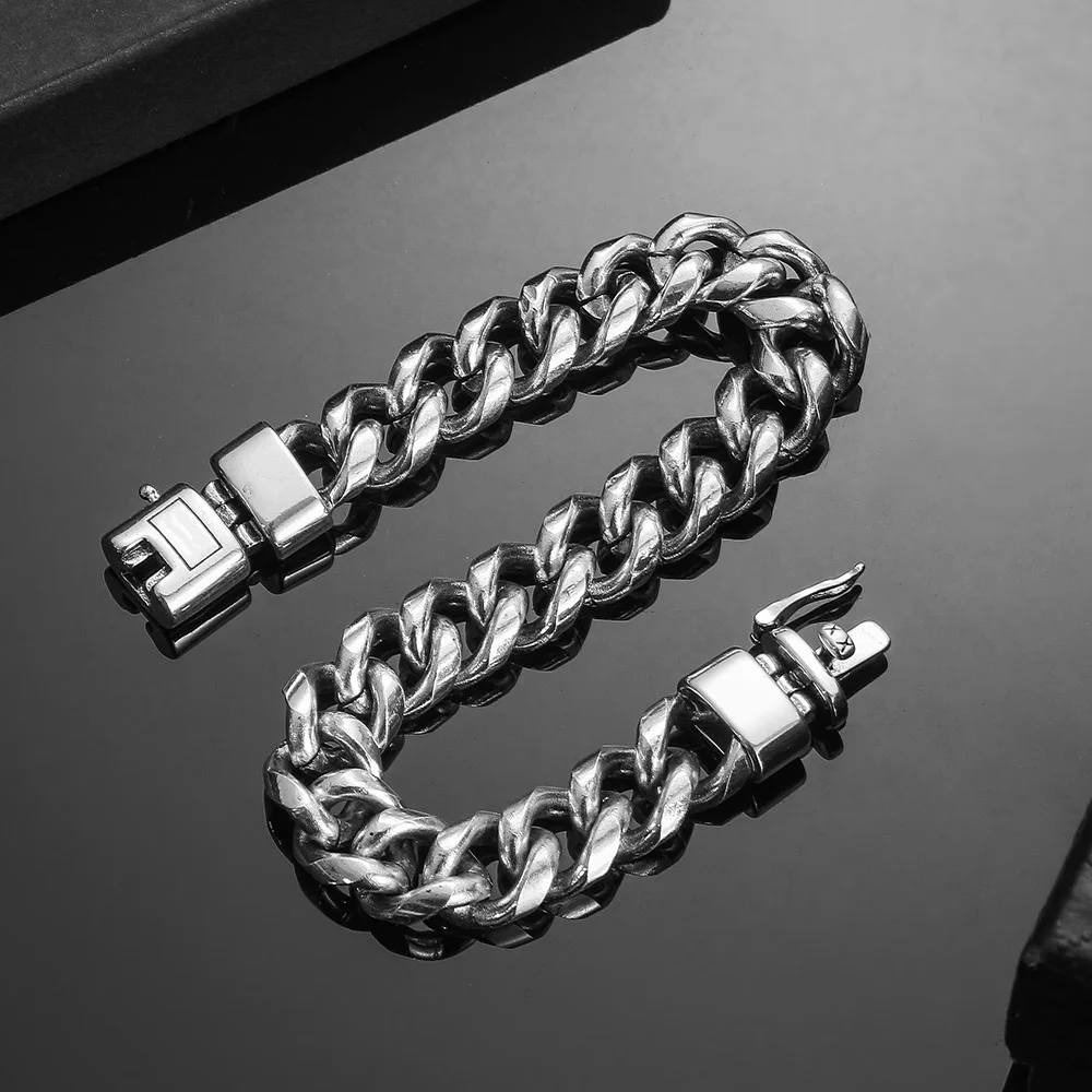 Curb Link Chain Men Bracelet Buddha Bracelet Safety Buckle Wristband Antique Silver Color Bracelets Punk Men Jewelry Gifts