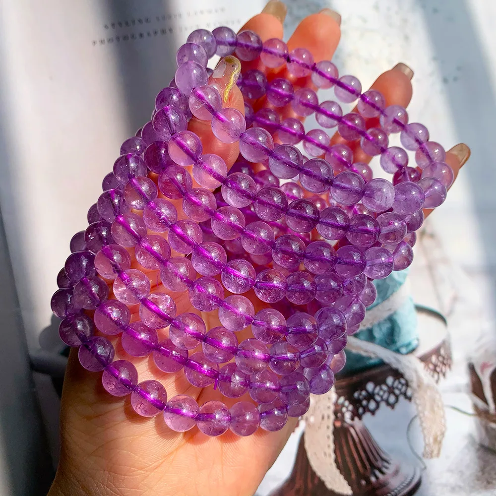 Natural Lavender Amethyst Quartz Bracelet Clear Round Beads 8mm Women Men Purple Amethyst Stretch Bracelet Amethyst AAAAA