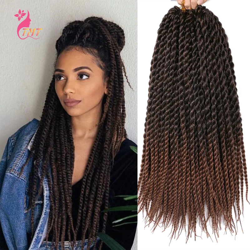 Trenzas de ganchillo de pelo sintético Senegalese Twist para mujer, extensiones de cabello trenzado de ganchillo rojo degradado, 12 raíces, TMT