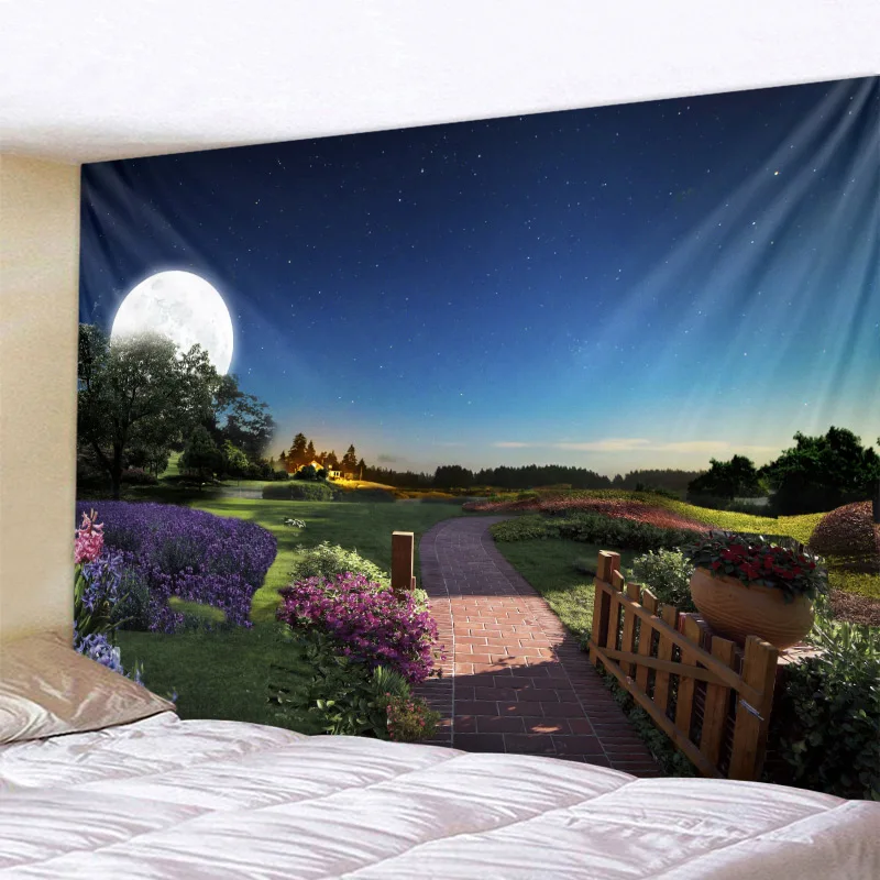 Fantasy garden landscape tapestry wall hanging 3D printing living room bedroom decoration tapestry beach picnic towel 9 sizes
