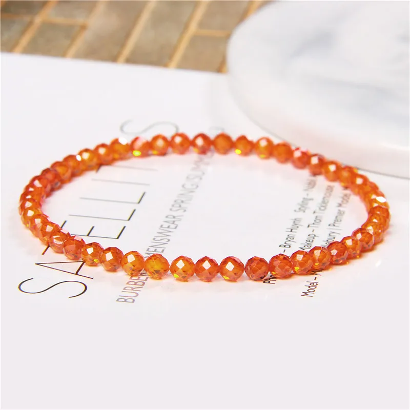 4mm Faceted Zircon Beaded Bracelets Stretch Small Natural Crystal Stone Bracelet For Women Men Shiny Jewelry Thin Bangles Gift