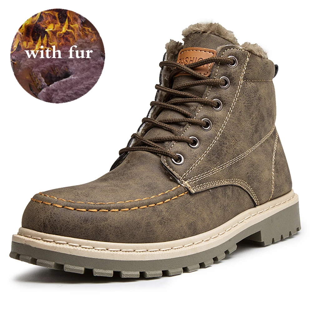 

Handmade Ankle Boots Working Boots Men Luxury Italian Brand Winter Fur Wear Resistant Boots Lace-Up Men Casual Shoes Bota