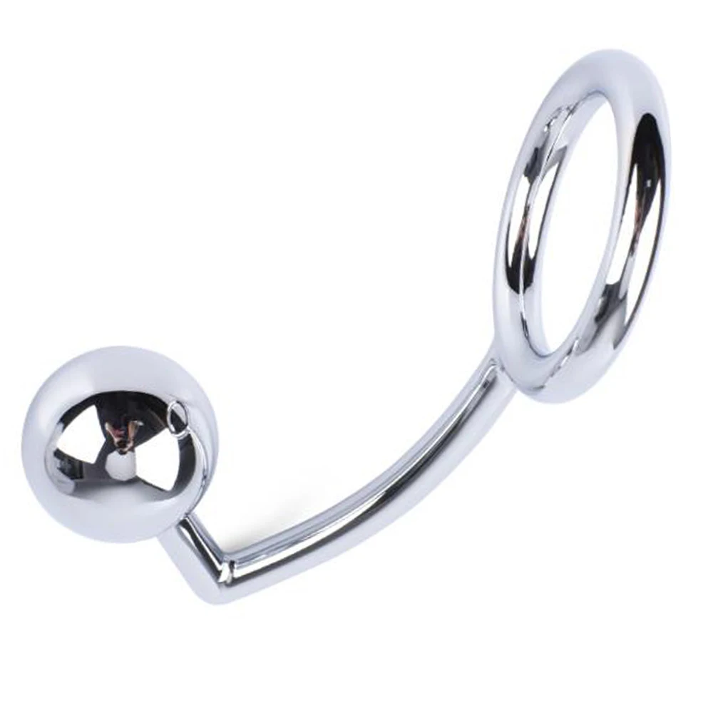 40/45/50mm Metal Anal Hook with Penis Ring for male Anal Plug Penis Chastity Lock Fetish Cock Ring Sex Toys for Men