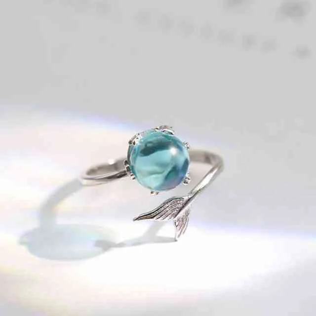 BF CLUB-Bague Sirène en Argent et Clip Bleu Ouvert, Bijou de Doigt Réglable, Cadeau pour Femme et Fille