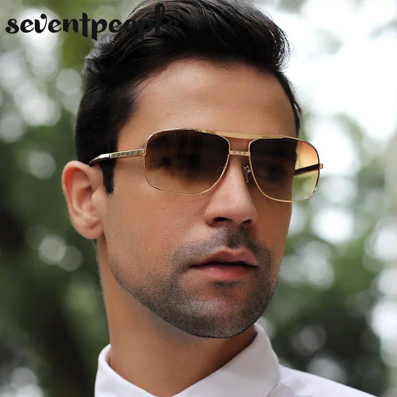 Vintage quadratische Sonnenbrille Männer Luxusmarke Designer Metallrahmen Sonnenbrille für männliche Mode rechteckige Sonnenbrille Gafas de Sol – Detail 10
