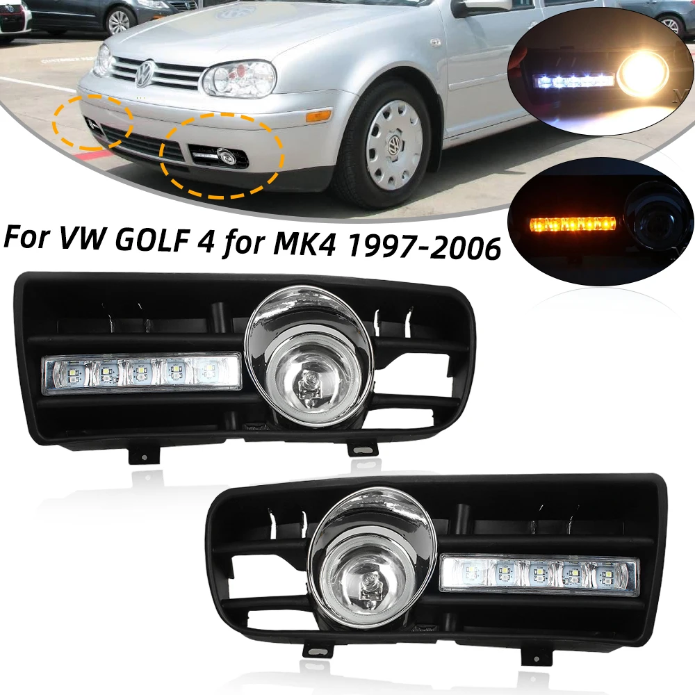 LED DRL Fog Lighst Lamp For VW GOLF 4 for MK4 1997-2006 Headlight Auto Turn Signal Lower Grill Racing Grills Car Accessories