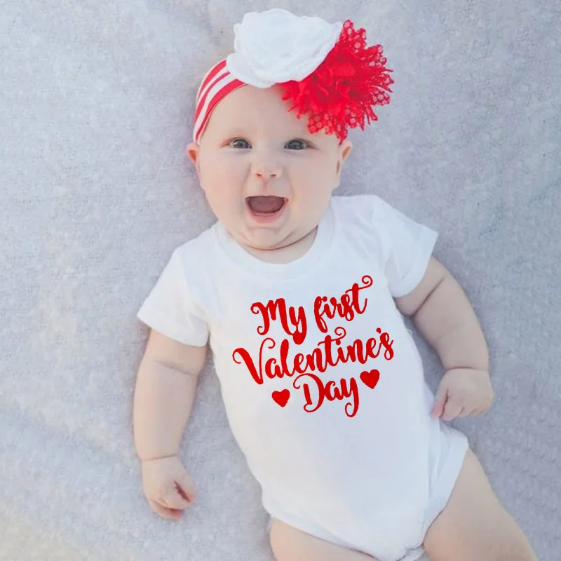 

Newborn Baby Girl Boys Valentine Romper Outfit Pink Red 1st Valentines Jumpsuit Infant Cute Short Sleeve Party Wear