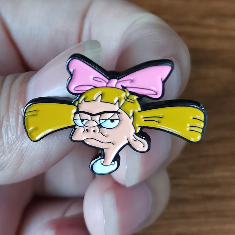 Funny Cartoon Girl Head Hey Arnold Helga Enamel Pins American Animated Children\'s Series Brooch