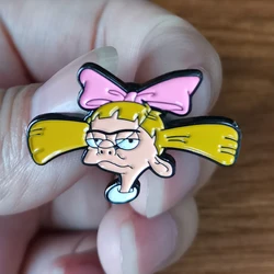 Funny Cartoon Girl Head Hey Arnold Helga Enamel Pins American Animated Children's Series Brooch