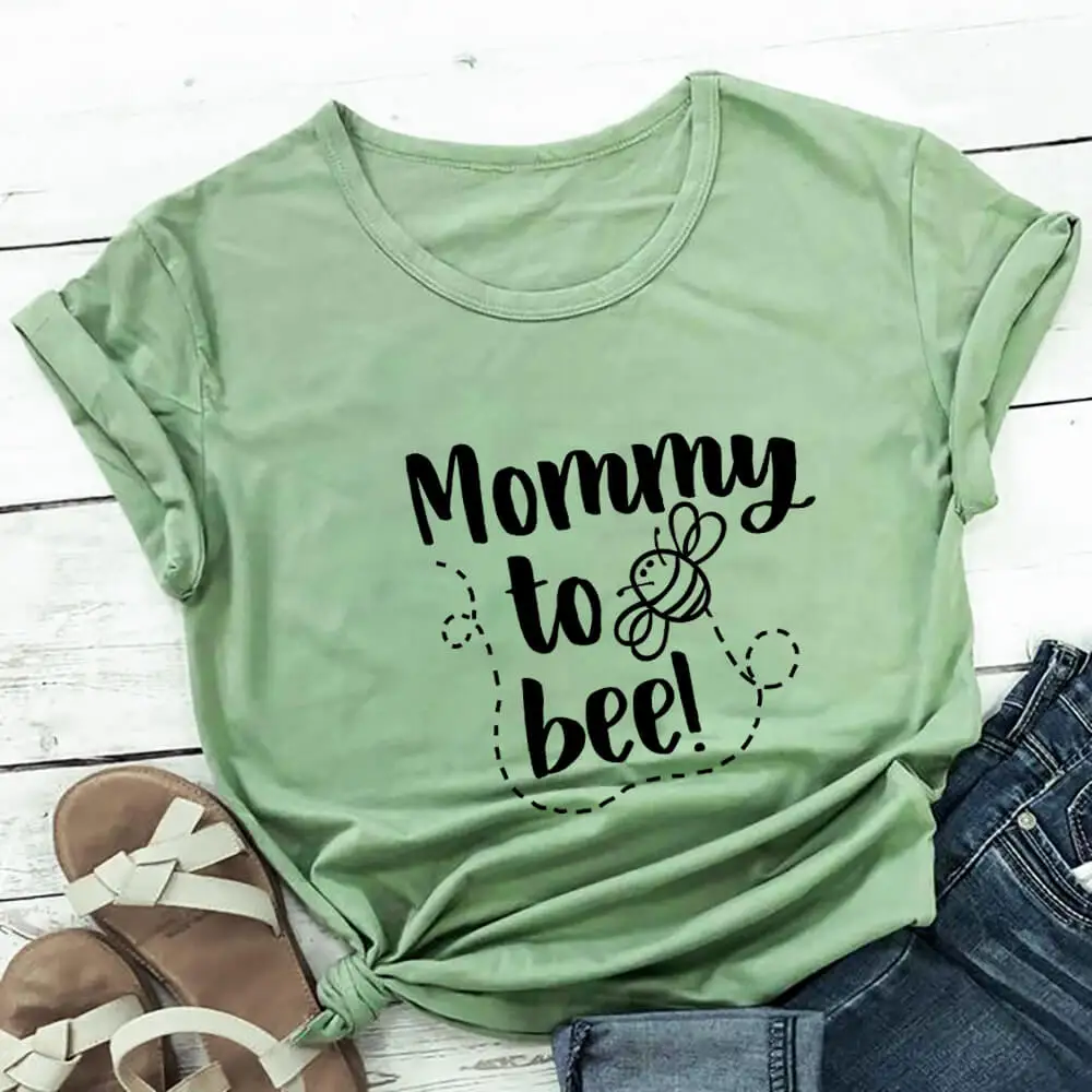 100%Cotton Print Women's Summer T Shirt Mommy To Be Funny Casual O-Neck Short Sleeve Top Pregnancy Announcement Tee Gift for Mom