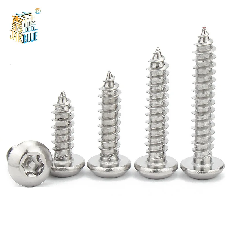 10X M2.9 M3.5 M3.9 M4.2 M4.8M6.3 304 A2-70Stainless Steel Six Lobe Torx Pan Round Head with Pin Security Self-tapping Wood Screw