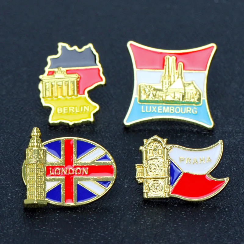 Pins New Germany Czech Luxembourg National Flag Logo Big Ben Building Metal Brooch Bag Decoration Badge