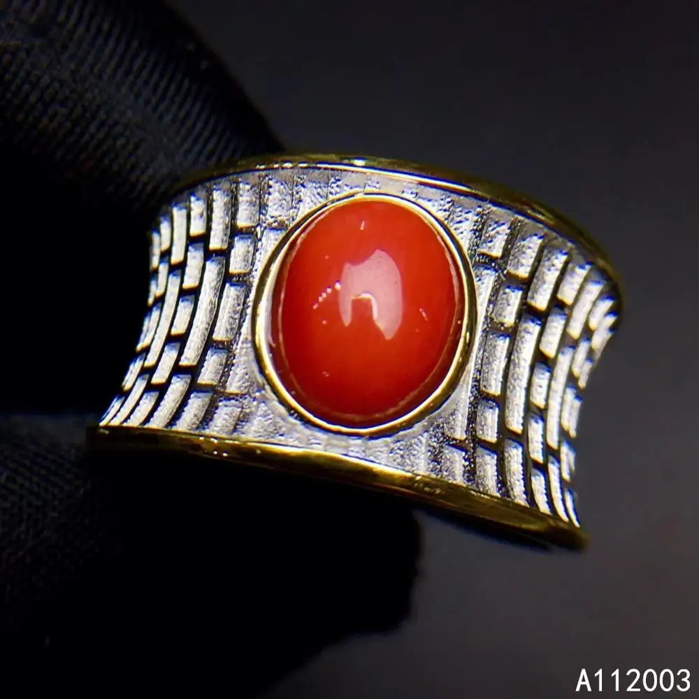 KJJEAXCMY-925 Sterling Silver Ring for Men and Women, Inlaid Natural Red Coral, Exquisite Support Detection, Fine Jewelry, New view 3