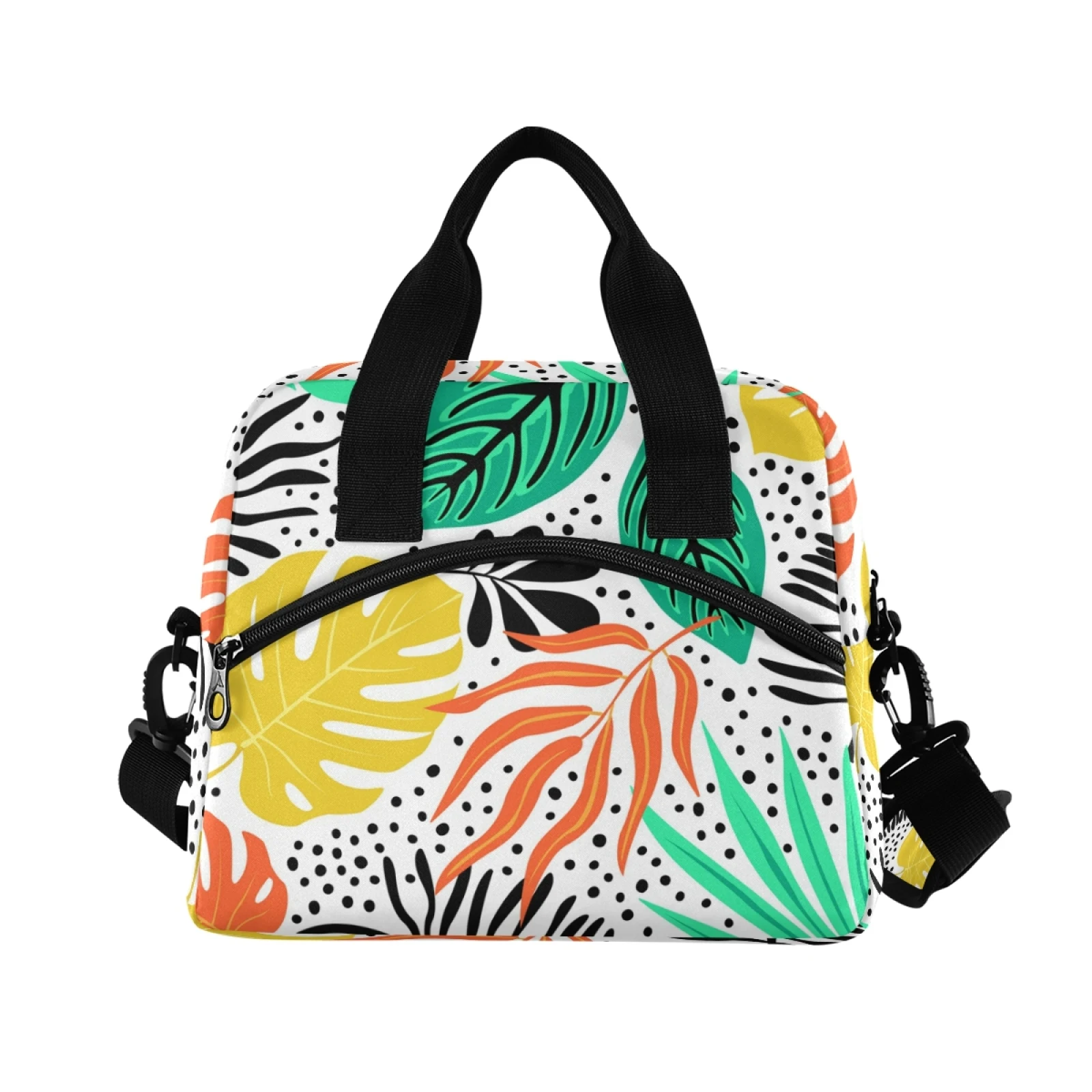 Women Insulated Lunch Box For Shoulder Kids Thermal Food Fresh Breakfast Bag Storage Tropical Palm Leaves Cooler Tote Picnic Bag
