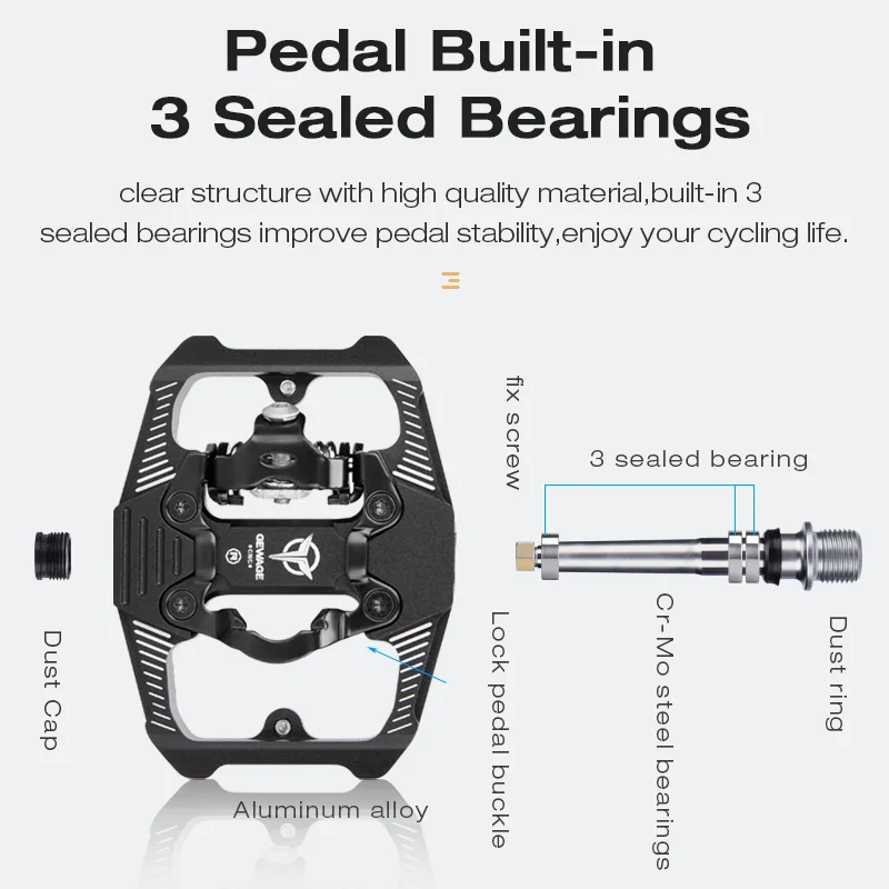 CXWXC 2 In 1 SPD Bicycle Self-Locking Pedal/Flat Bike Pedal for MTB/Road Aluminum Anti-slip 3 Sealed Bearing Bike Lock Pedal