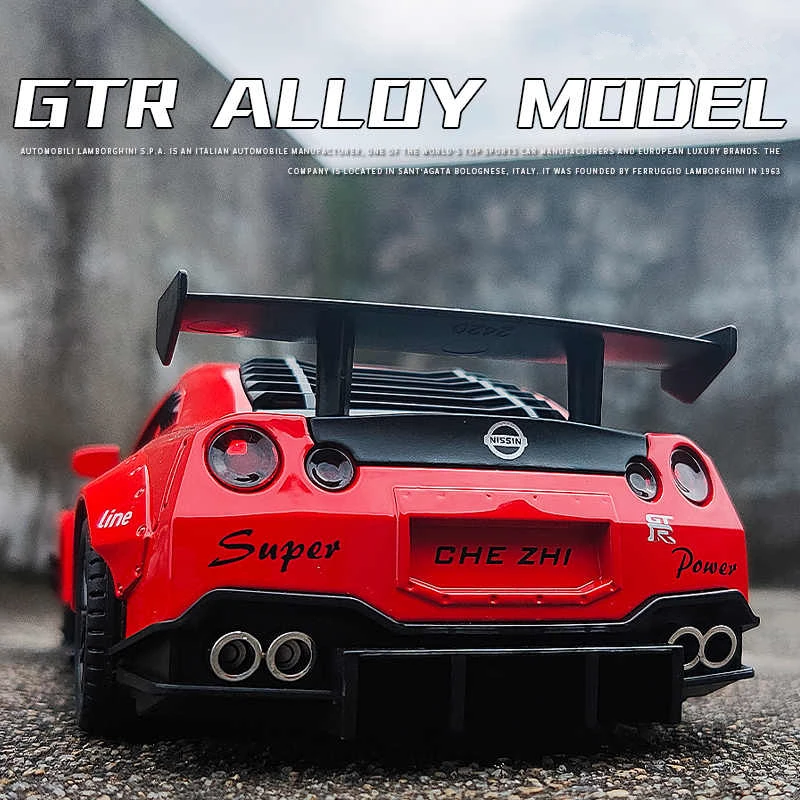 1:24 Nissan GTR R34 R35 Alloy Sports Car Model Diecasts Metal Toy Vehicles Car Model Simulation Sound Light Childrens Toy Gift