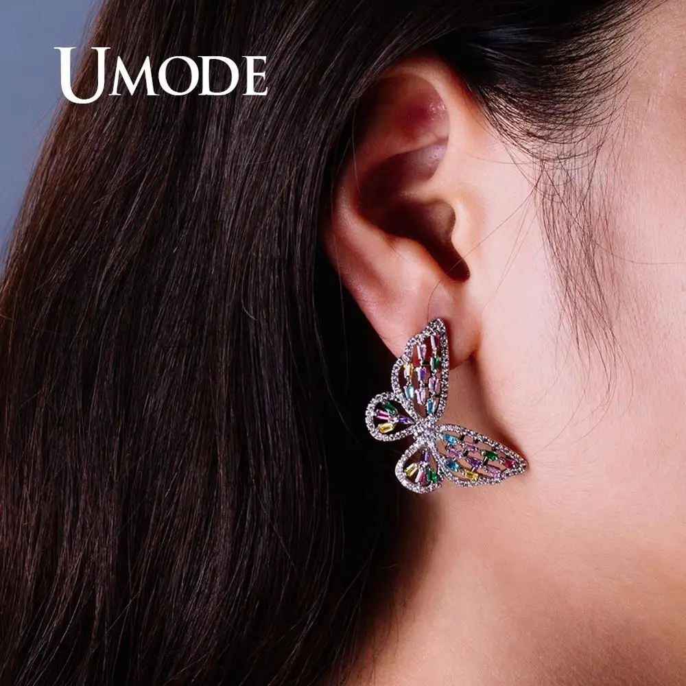 UMODE Korean Butterfly Earrings for Women Vintage Cute Stud Earrings Luxury Zircon Wedding Earrings NEW Fashion Jewelry UE0602