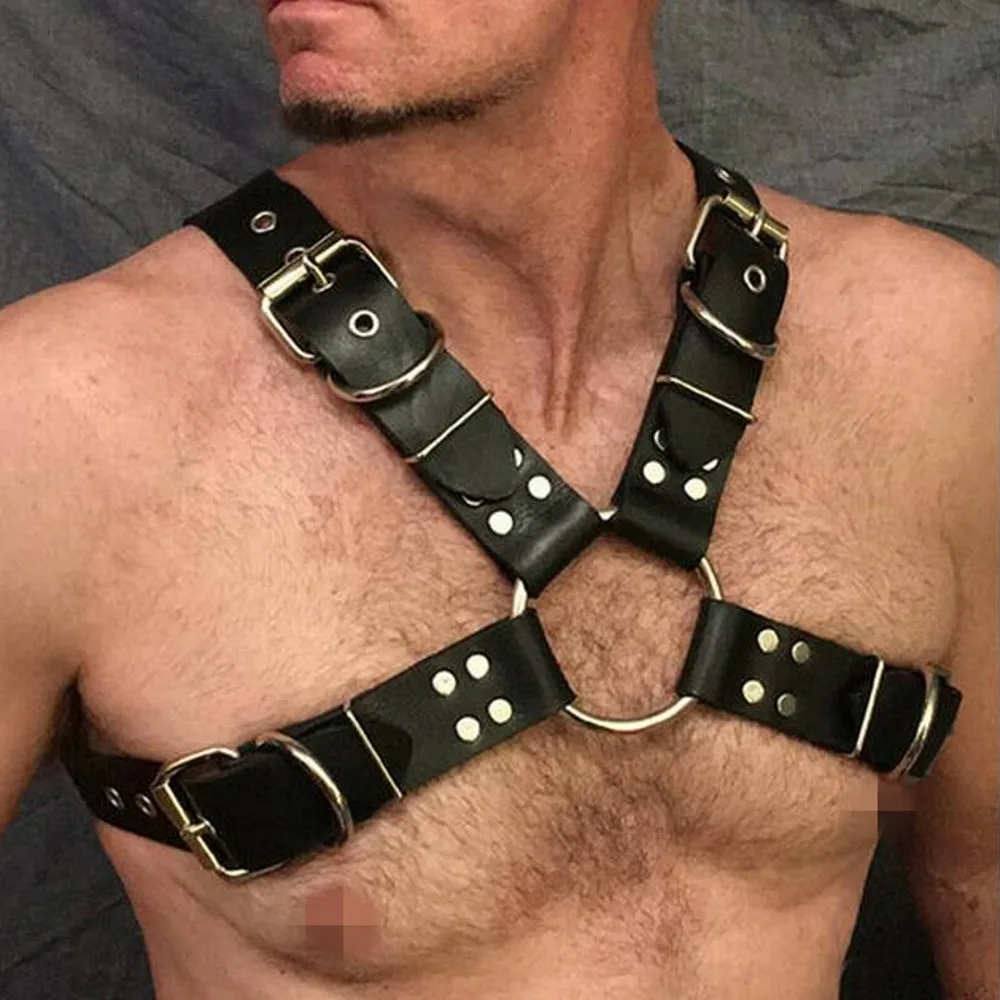 Imbracatura pettorale in pelle da uomo Cintura bondage Gay Punk Cintura maschile Cinghie Mezza corpo Petto Spalla Cinture Fetish Bdsm Bretelle