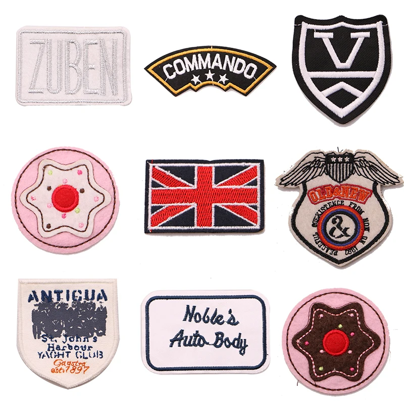 Cartoon Decorative Slogan British Flag Medal Icon Embroidered Applique Patches For DIY Iron on Badges Stickers on a backpack