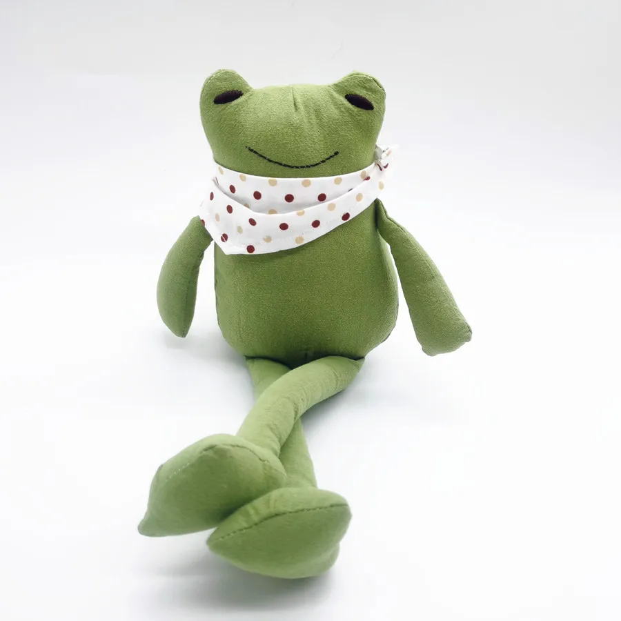 Happy Frog Plushie With Scarft Cotton Linen Baby Frog Soft Toys Cuddle Baby Bedtime Companion Stuffed Animal Colth Toys