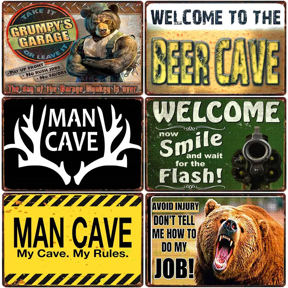 

My Cave My Rules Vintage Metal Signs, Home, Pub, Club, Outdoor Wall Decor, Bears Plate, Room Decoration for Men, N396