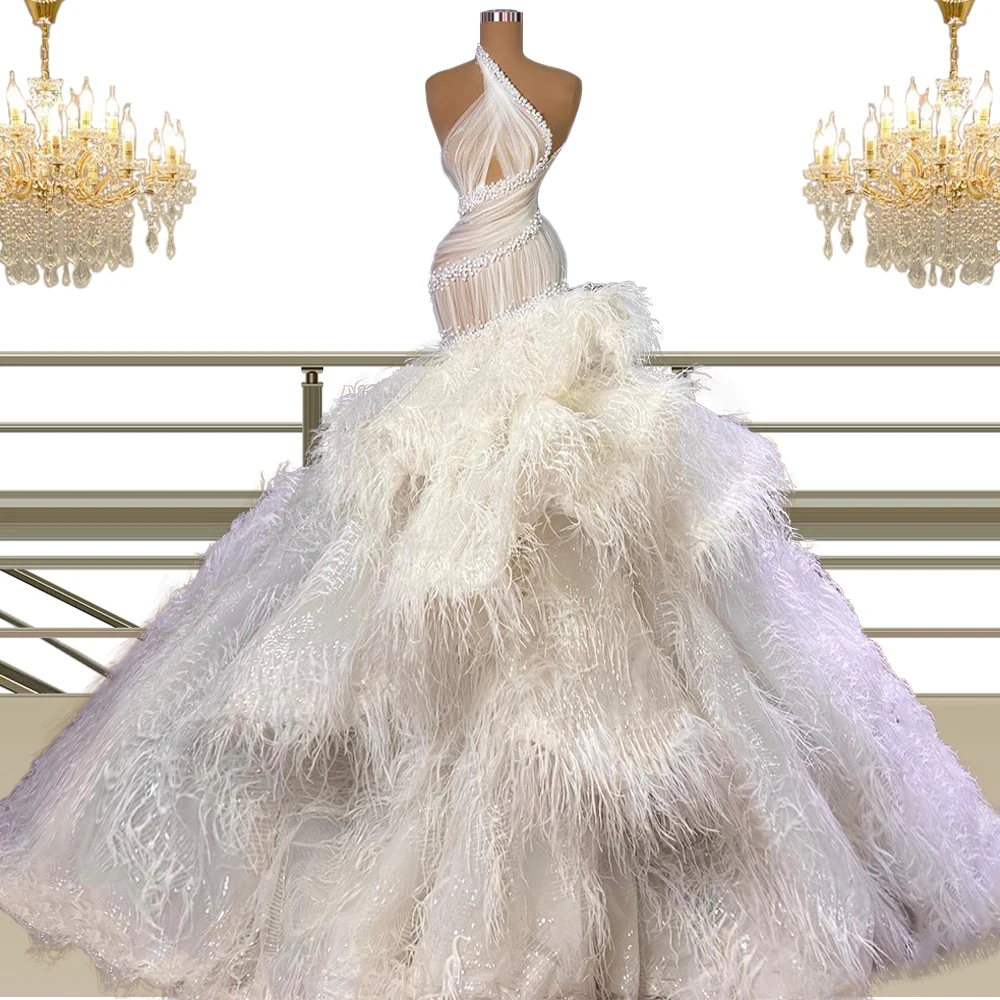 Floria personalizado inchado pena vestido de casamento de luxo plissado em camadas vestidos de noiva quinceaner vestidos de noiva de casamento