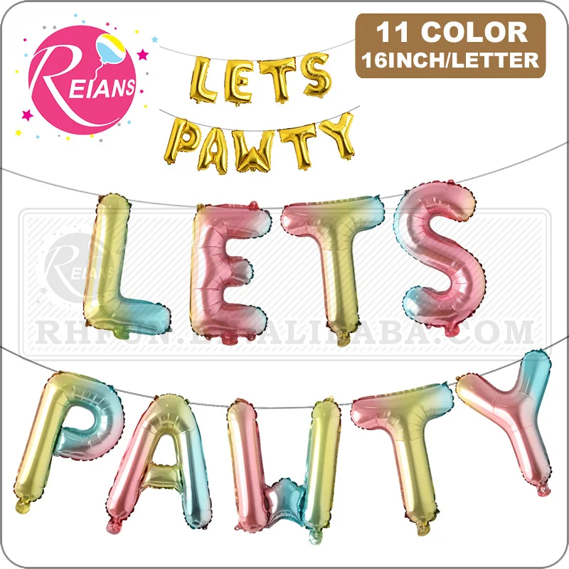 Pet Dogs Cats Foil Festival LETS PAWTY Celebration Reusable Colorful Props Decoration Cute Birthday Party Balloons Gift Supplies