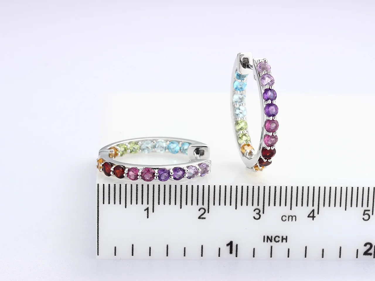 Amethyst,Rhodolite,Garnet,Citrine,Peridot,Topaz Rhodium Over Sterling Silver Hoop Earrings Natural Multi Gemstone For Women