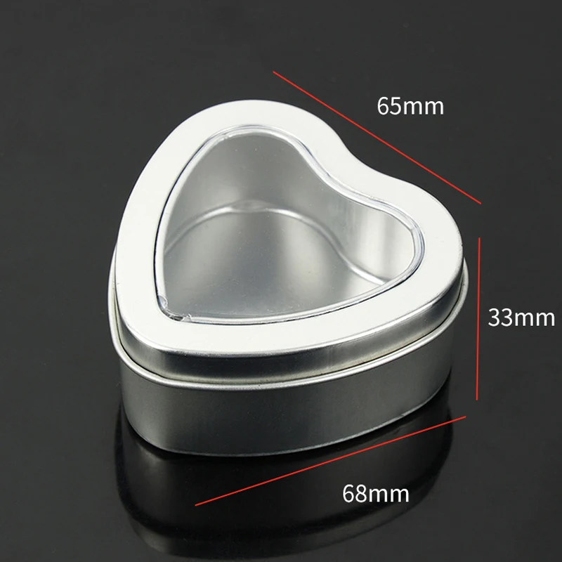 Heart Metal Tins Empty Heart Shaped Silver Glod Color Tins Box with Clear Window for Candle Making Candies Chocolate Storage Box