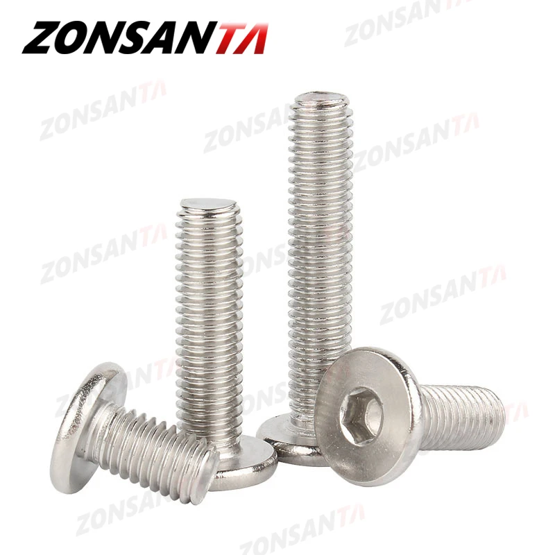 ZONSANTA CM M2 M2.5 M3 M4 M5 M6 M8 A2 304 Stainless Steel Hex Hexagon Socket Ultra Thin Super Flat Wafer Head Screw Car Bolt