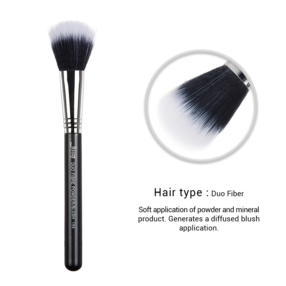 Jessup Duo Fibre Powder Blush Single Makeup Brush 1pc Fibre Hair Black-Silver Wood handle Professional Beauty Cosmetic Tool 159