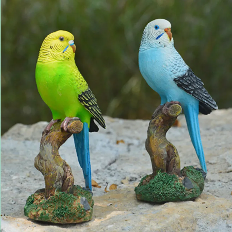 resin parrot bird statue Budgerigar model Figurines landscape outdoor DIY ornament gardening sculpture home decoration a0193