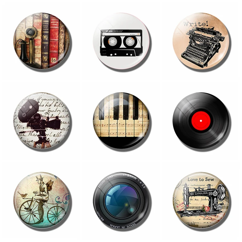 Vinyl Record Antique Piano Phone Bicycle Camera Sewing Machine Typewriter Glass Dome Refrigerator Magnet Retro Home Decoration