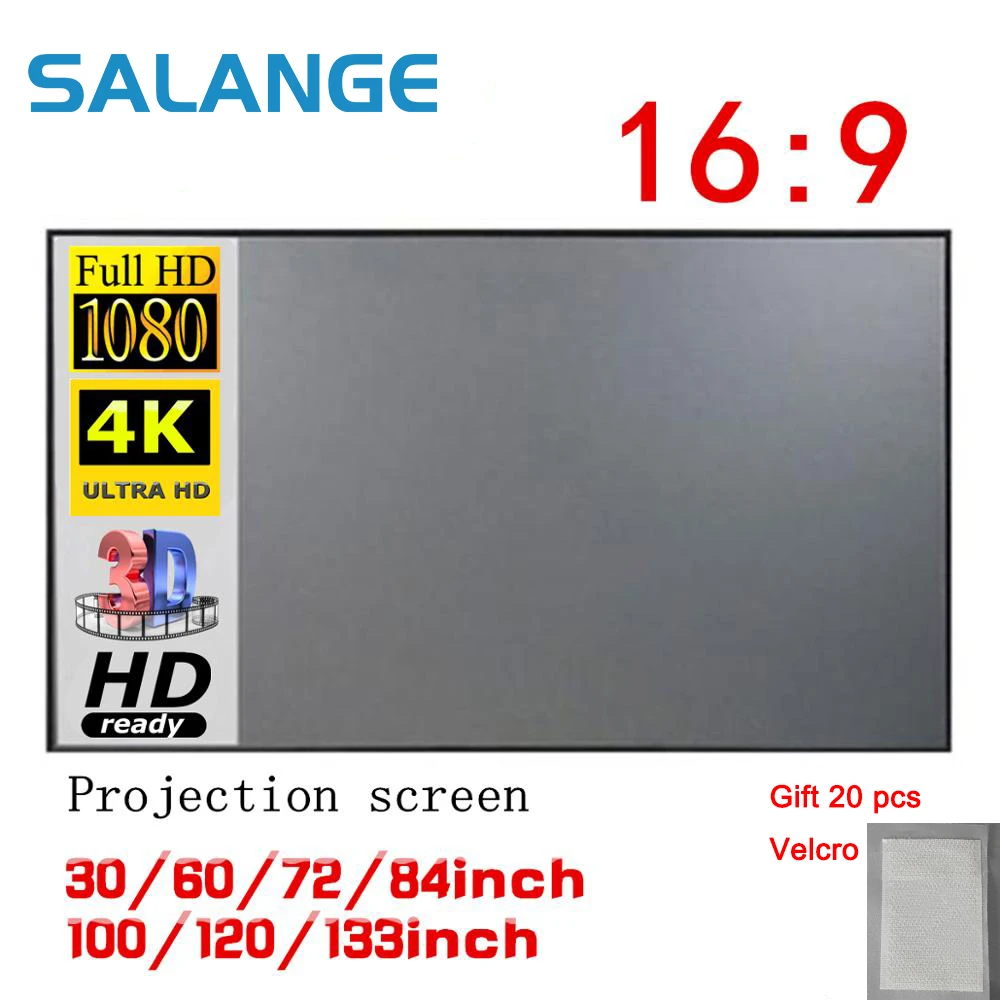 Salange Projector Screen 72 84 100 120 inch Anti-light Screen For Home Outdoor Office Portable 3D HD Projection Screen