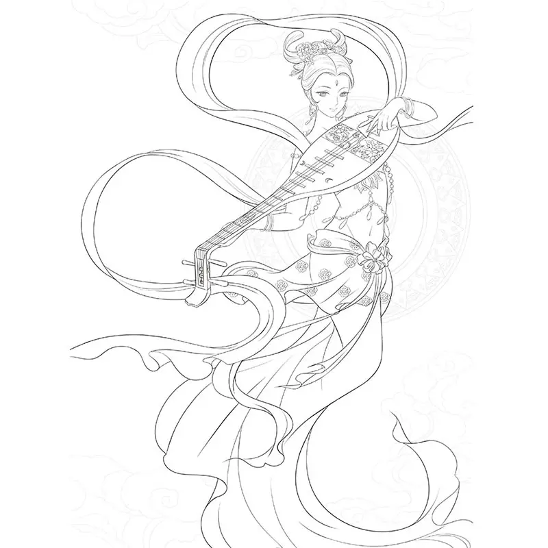New Dunhuang Opera Chinese Coloring Book Line Drawing Textbook Ancient Dancers Classical Instruments Drawing Book