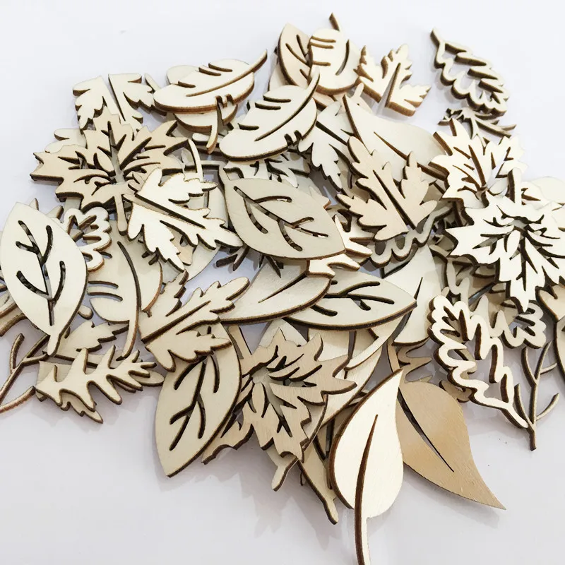 20pcs Unfinished Blank Leaf Wood Tag Pendants Antique Wooden Cutouts Hanging Ornament Hollow Wooden Slices for DIY Craft Making