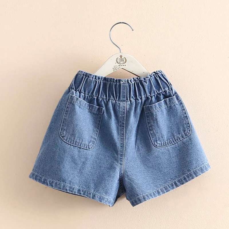 2024 Hot Summer Fashion Cute 3 4 5 6 7 8 Years 100-130cm Children Pocket Cotton Big Size Baby Kids Girls Loose Denim Shorts